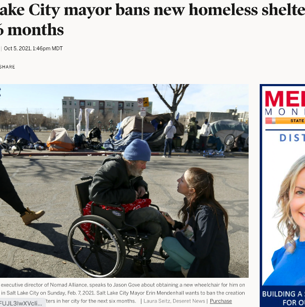 Deseret News Salt Lake City mayor bans new homeless shelter for next six months.tiff