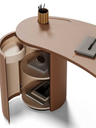 Stock N Roll dressing table by Poltrona Frau shown with internal drawers and shelves highlighting concealed storage and functional craftsmanship.