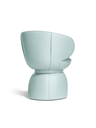 Small armchair with a rounded seat and enveloping backrest presented as a standalone piece, highlighting its compact proportions and sculptural presence