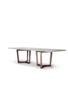 Perspective view of the table emphasizing the geometric base and the clean horizontal surface of the tabletop