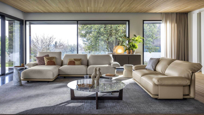 Poltrona Frau Blisscape modular sofa arranged within a modern residential interior demonstrating generous lounge seating and refined designer craftsmanship