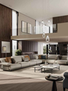 Blisscape sofa by Poltrona Frau arranged within an open-plan living space, highlighting its modular composition and relaxed seating layout