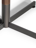 Close-up of the square small table base showing the central column and cross-shaped support structure with precise construction and clean geometric lines