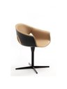 Angled studio view showing the curved shell seat and the relationship between the seat and column base