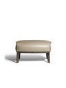 Side view of the Archibald ottoman with wood base by Poltrona Frau highlighting the proportions of the seat and wooden legs