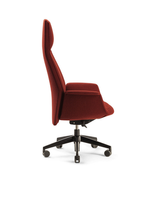 Side view of the office chair highlighting the tall backrest and ergonomic seat design
