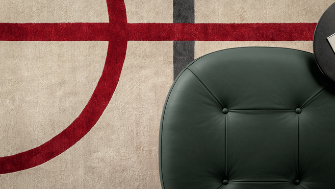 detail of the Poltrona Frau Billie rug showing the circular geometric motif and textured woven surface