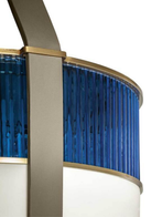 Close-up of the lamp’s curved body and supporting structure, showing the transition between materials and form