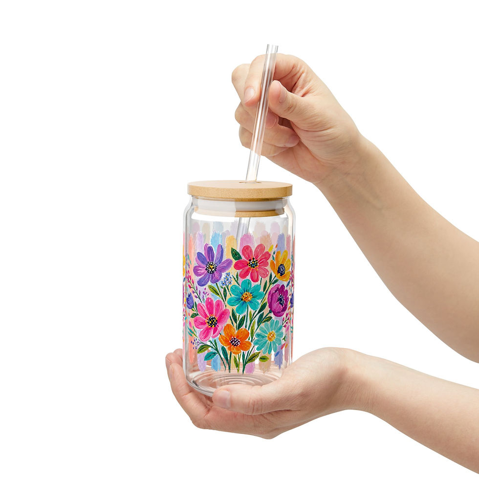 Thumbnail: Colorful Wildflower Bouquet Sipper Glass | 16oz Floral Tumbler