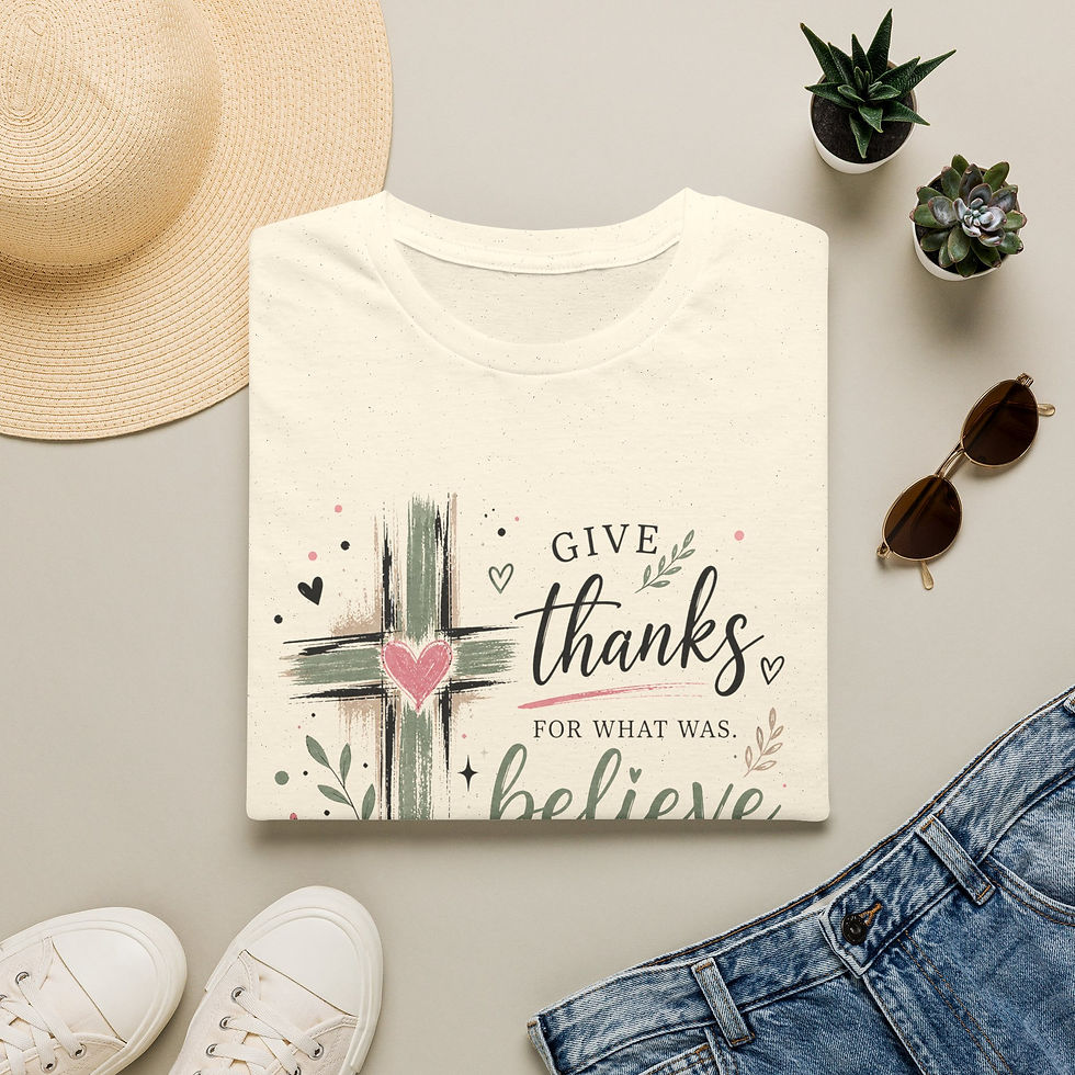 Thumbnail: Give Thanks Cross with Heart T-Shirt | Christian Faith Believe Hope