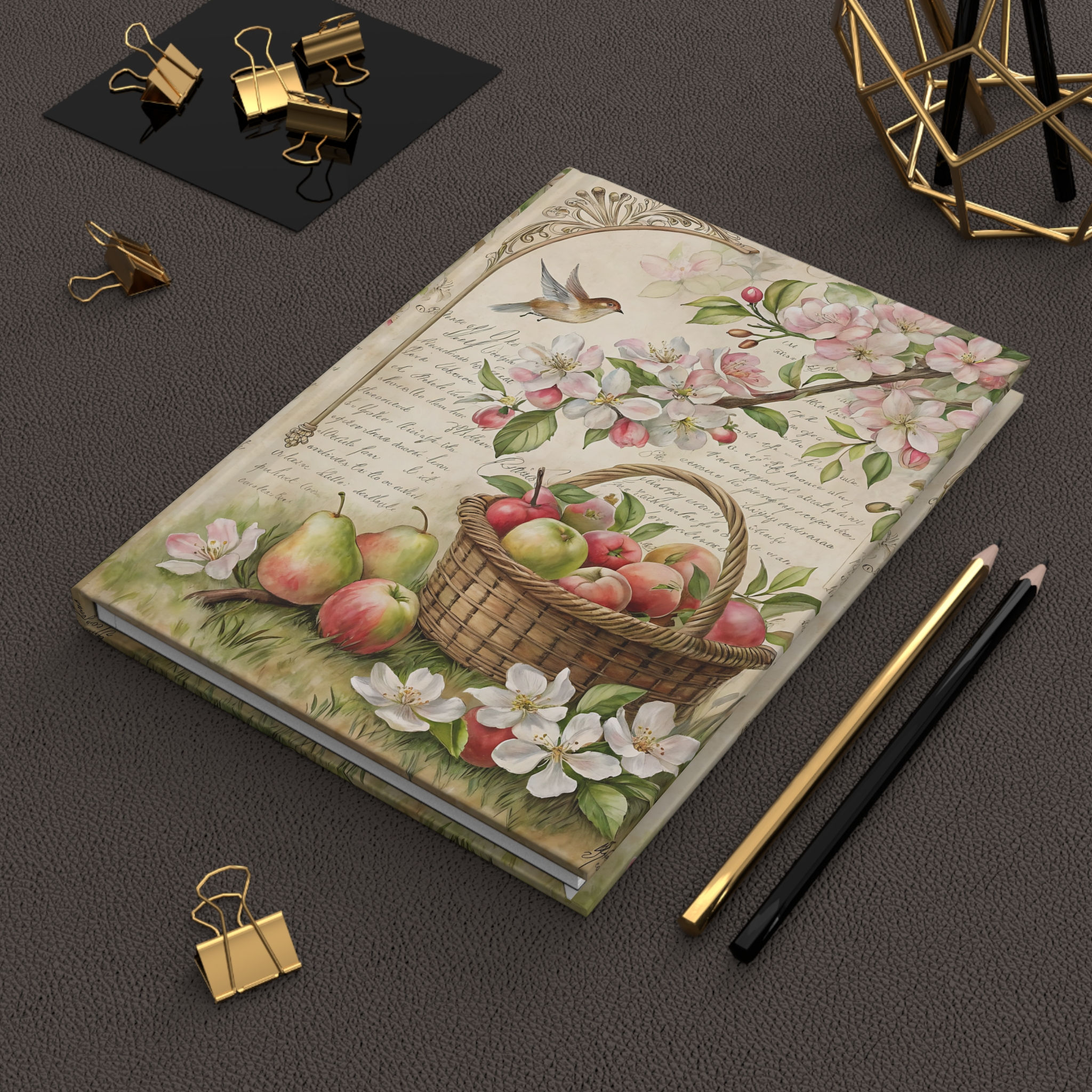 Fruit Basket Hardcover Journal | Floral Bird Rustic Notebook