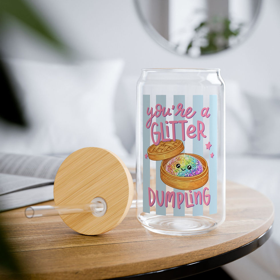 Thumbnail: Glitter Dumpling Sipper Glass | 16oz Clear Straw Tumbler