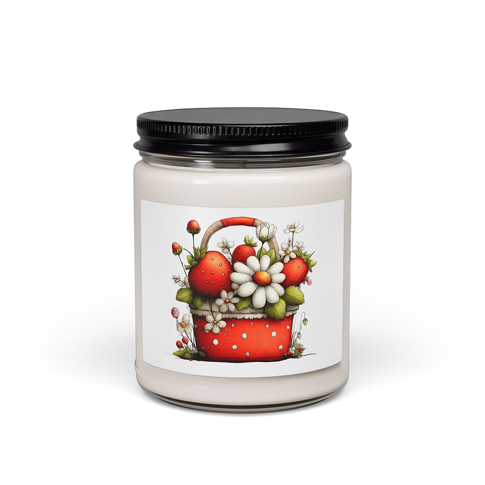 Thumbnail: Strawberry Daisy Basket Candle Scented Soy Candle, 9oz