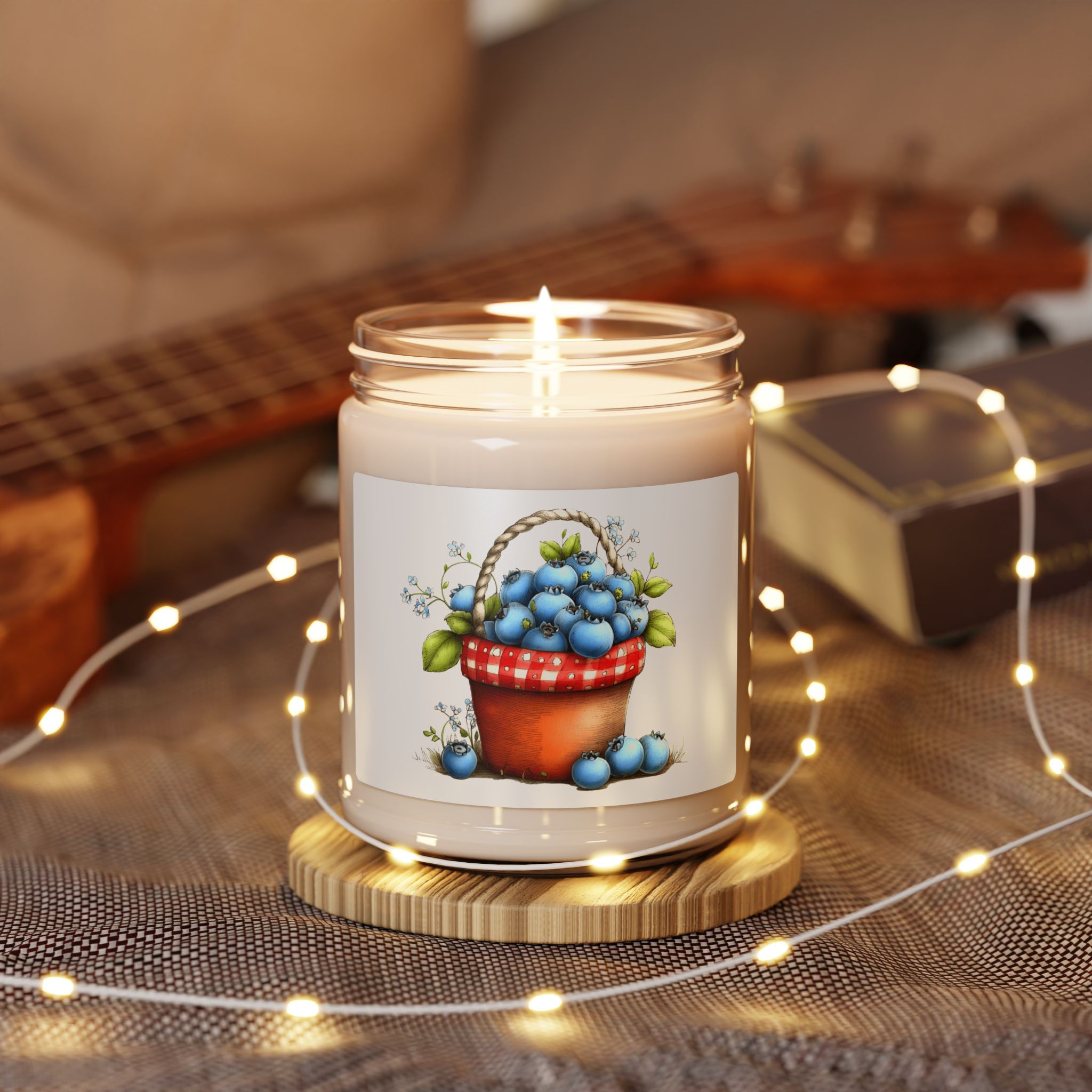 Blueberry Basket Candle | 9oz Soy Jar, Rustic Berry Illustration