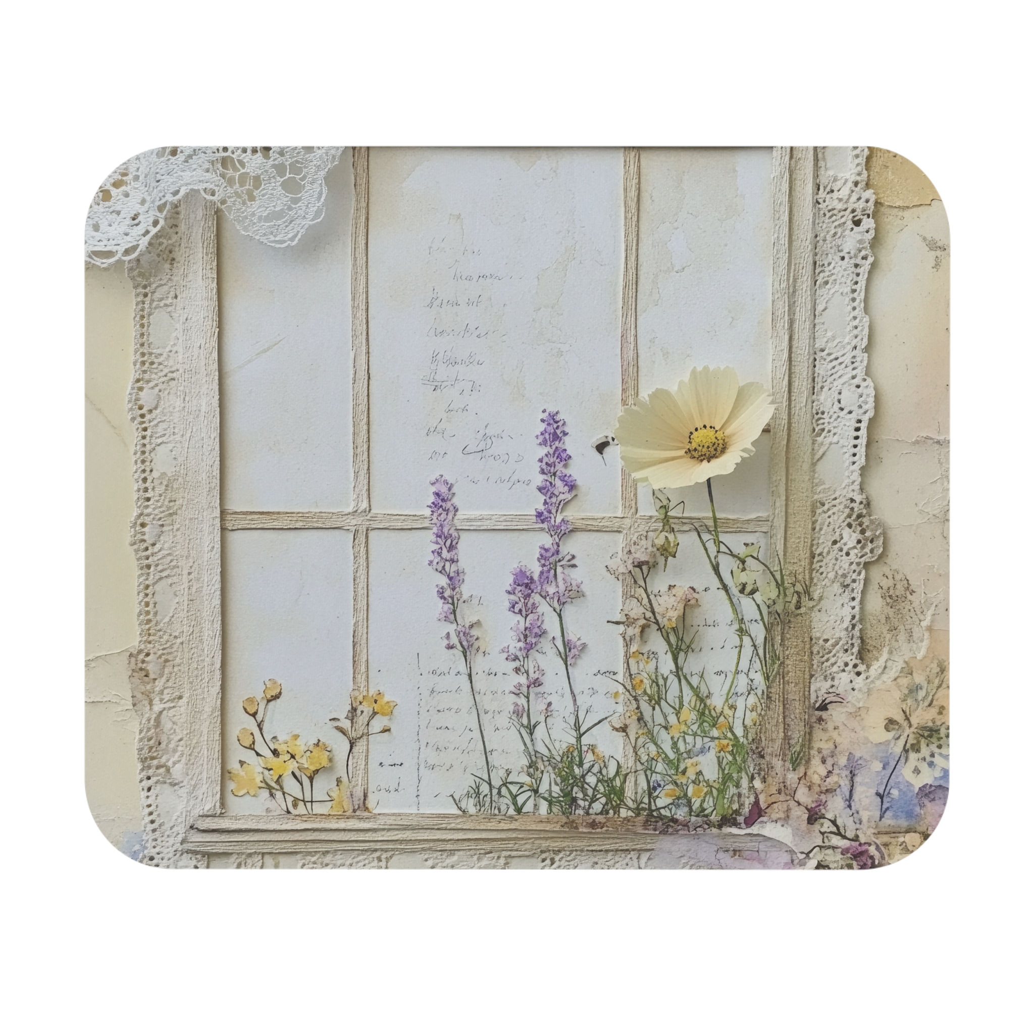 Vintage Cottage Window Wildflowers Mouse Pad | Floral Desk Mat