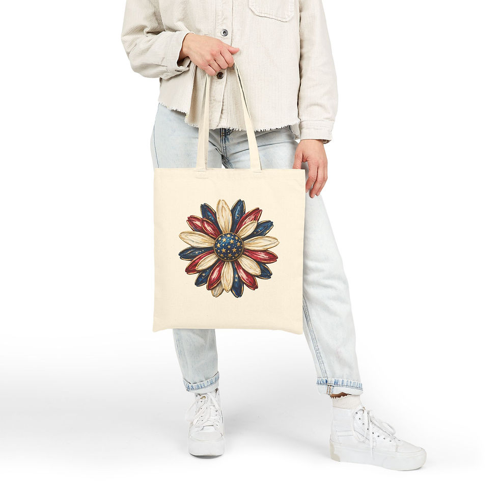 Thumbnail: Sunflower Tote Bag | Red White Blue Floral Canvas Tote