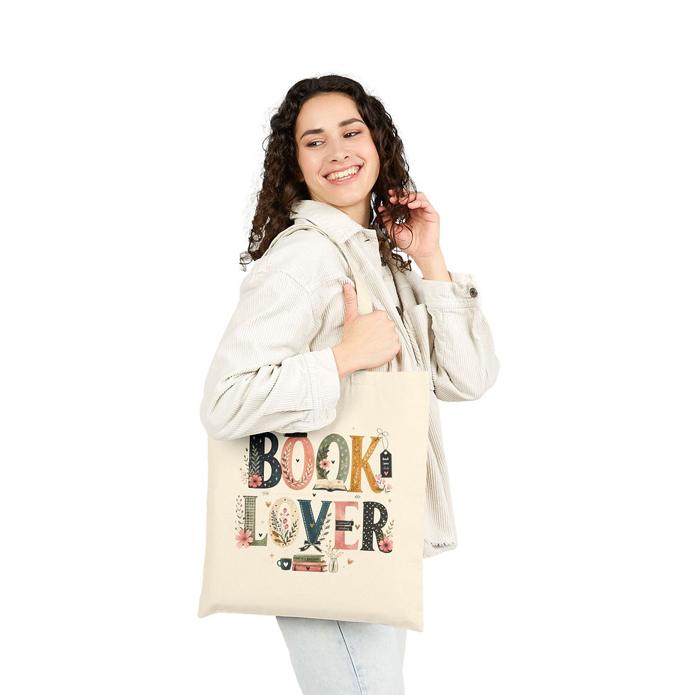 Thumbnail: Book Lover Tote Bag | Floral Bookshelf Illustration, Canvas Market Tote