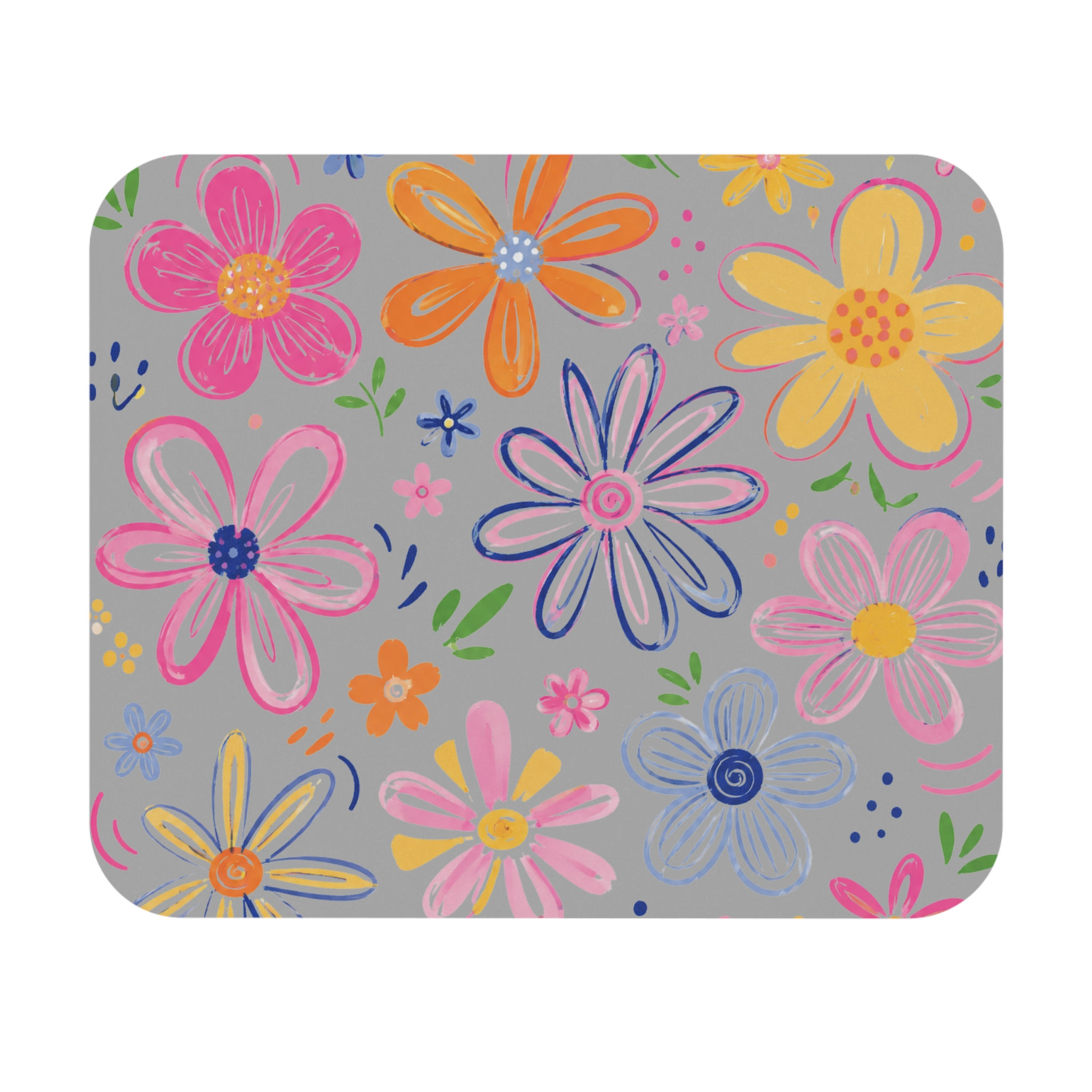 Hand Drawn Colorful Daisies Mouse Pad | Floral Desk Accessory
