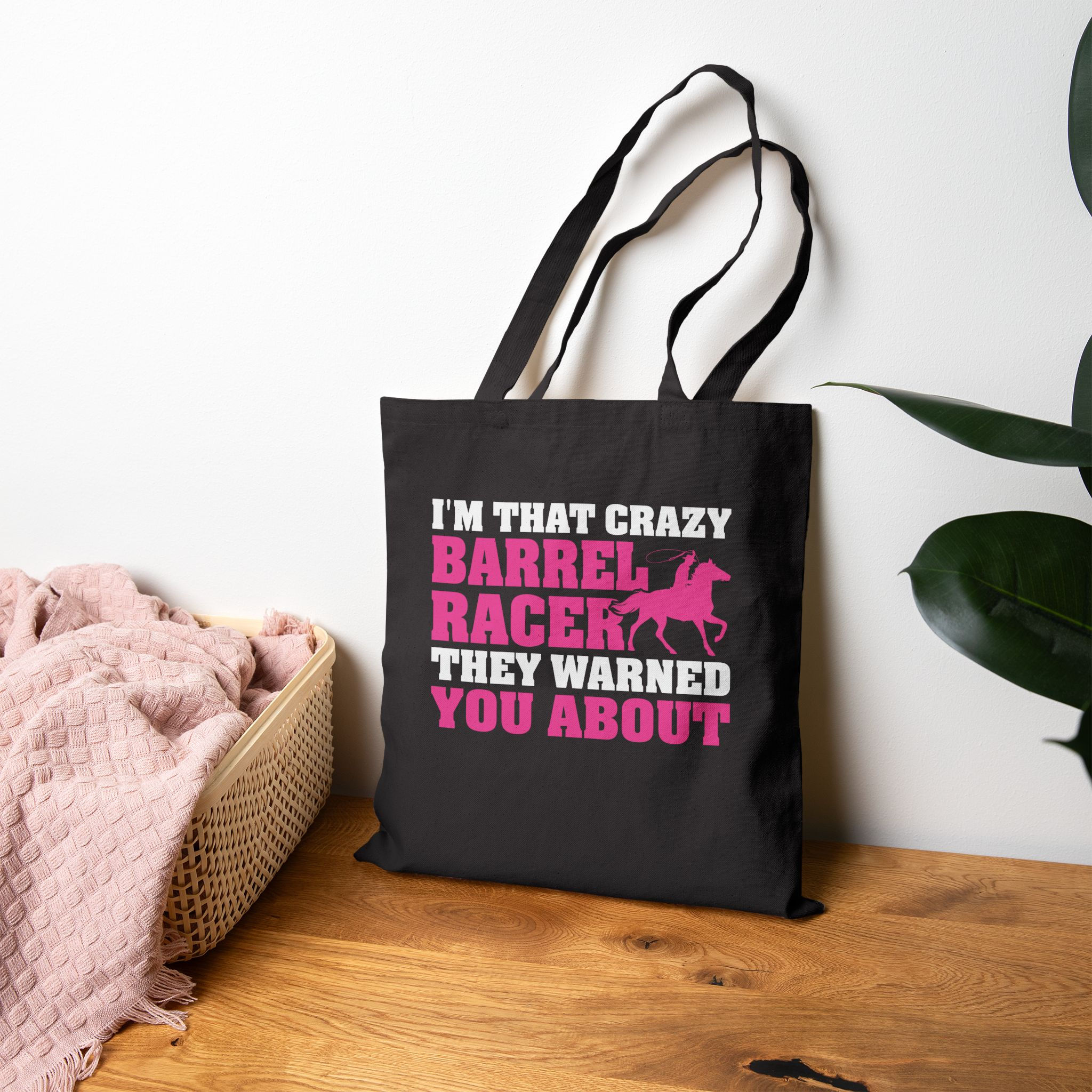 Barrel Racer Typography Tote Bag | Horse Silhouette Rodeo Tote