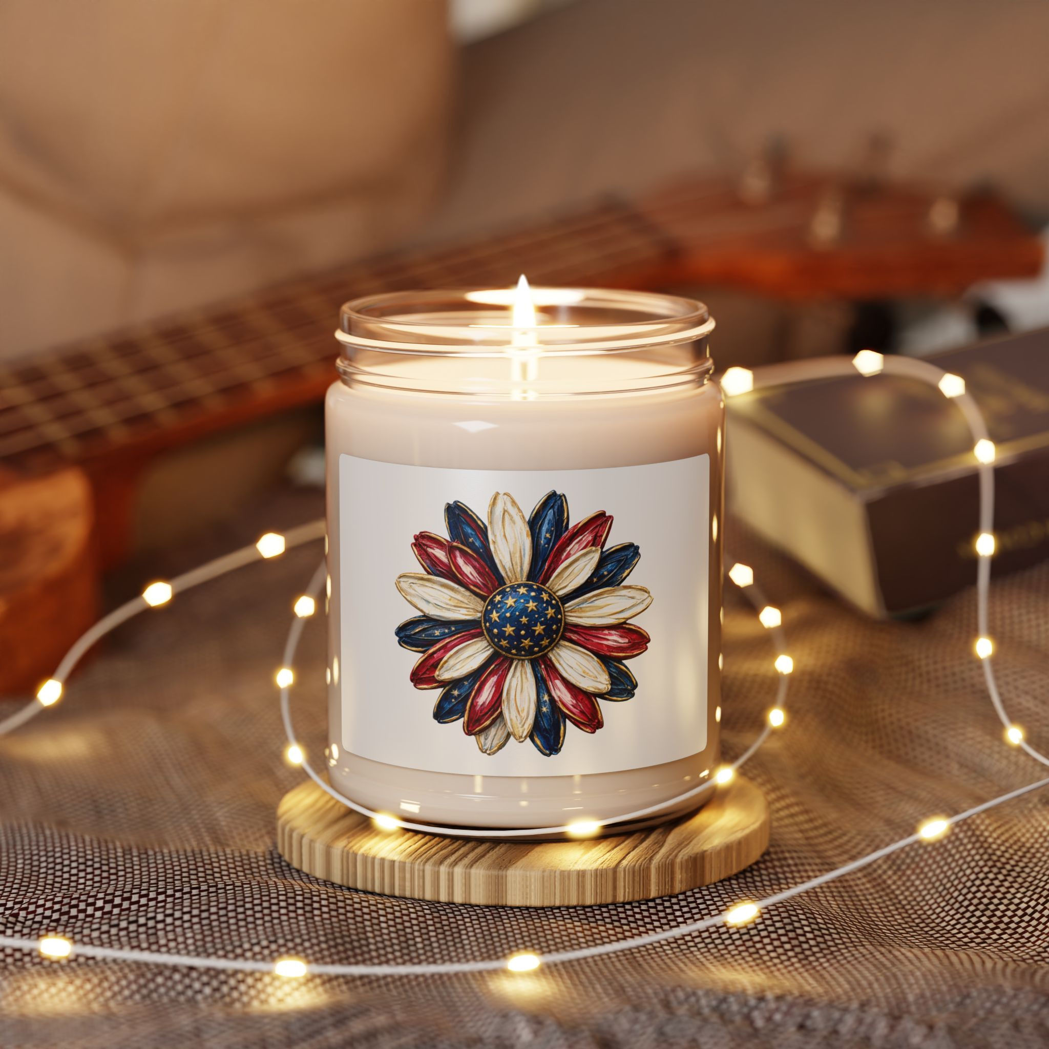 Sunflower Scented Soy Candle, 9oz | Red White Blue Floral Jar