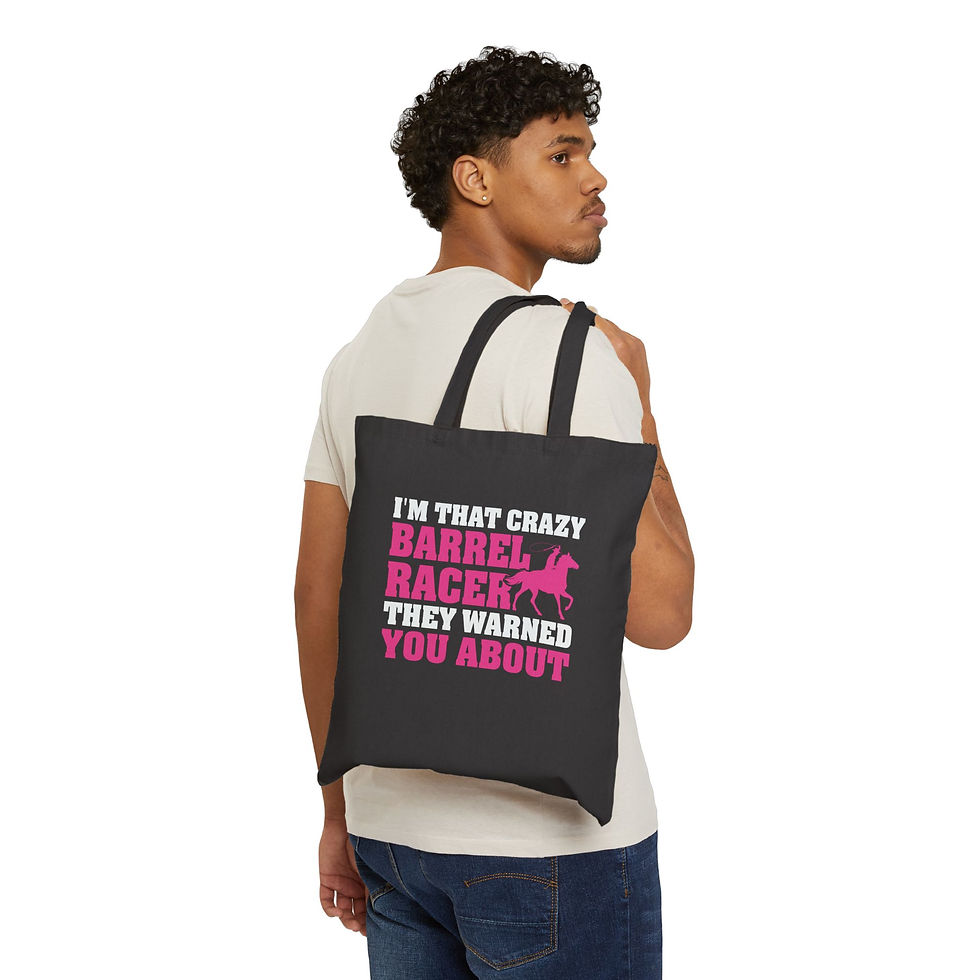 Thumbnail: Barrel Racer Typography Tote Bag | Horse Silhouette Rodeo Tote