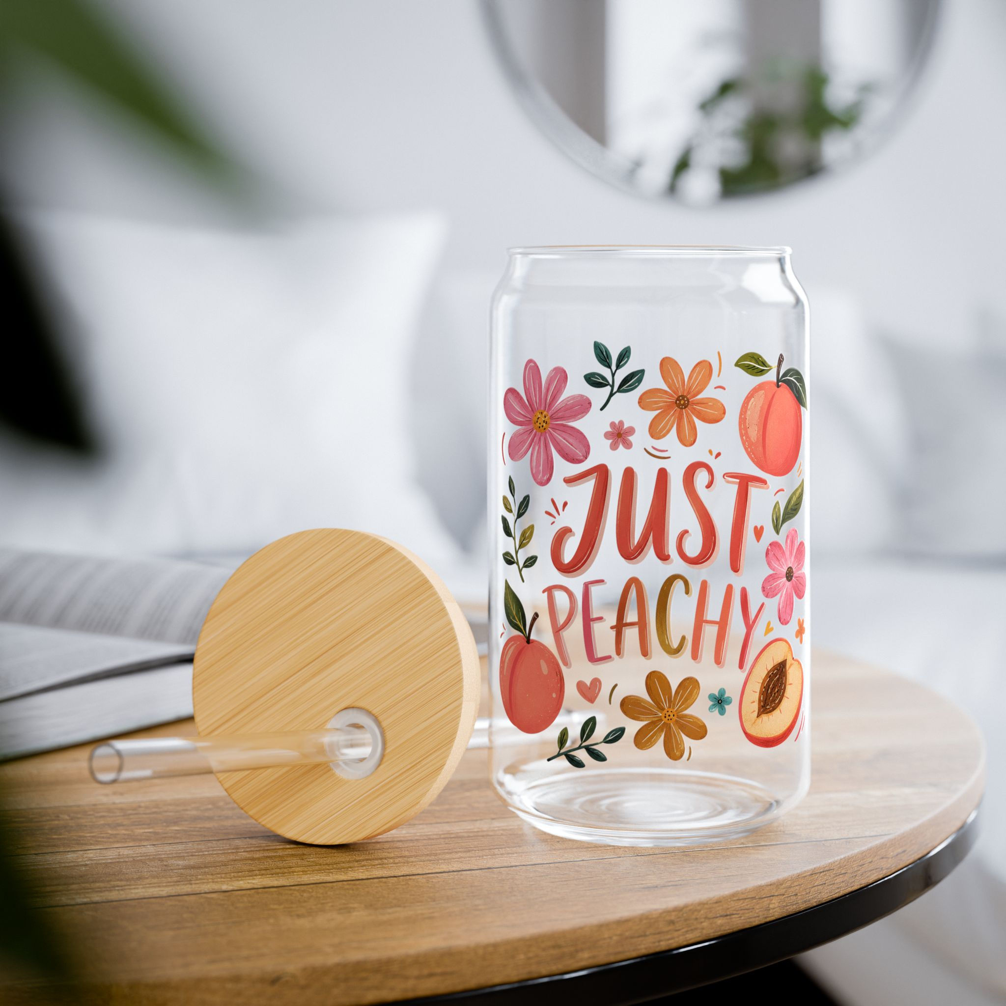 Just Peachy Floral Sipper Glass | 16oz Peach Drink Tumbler