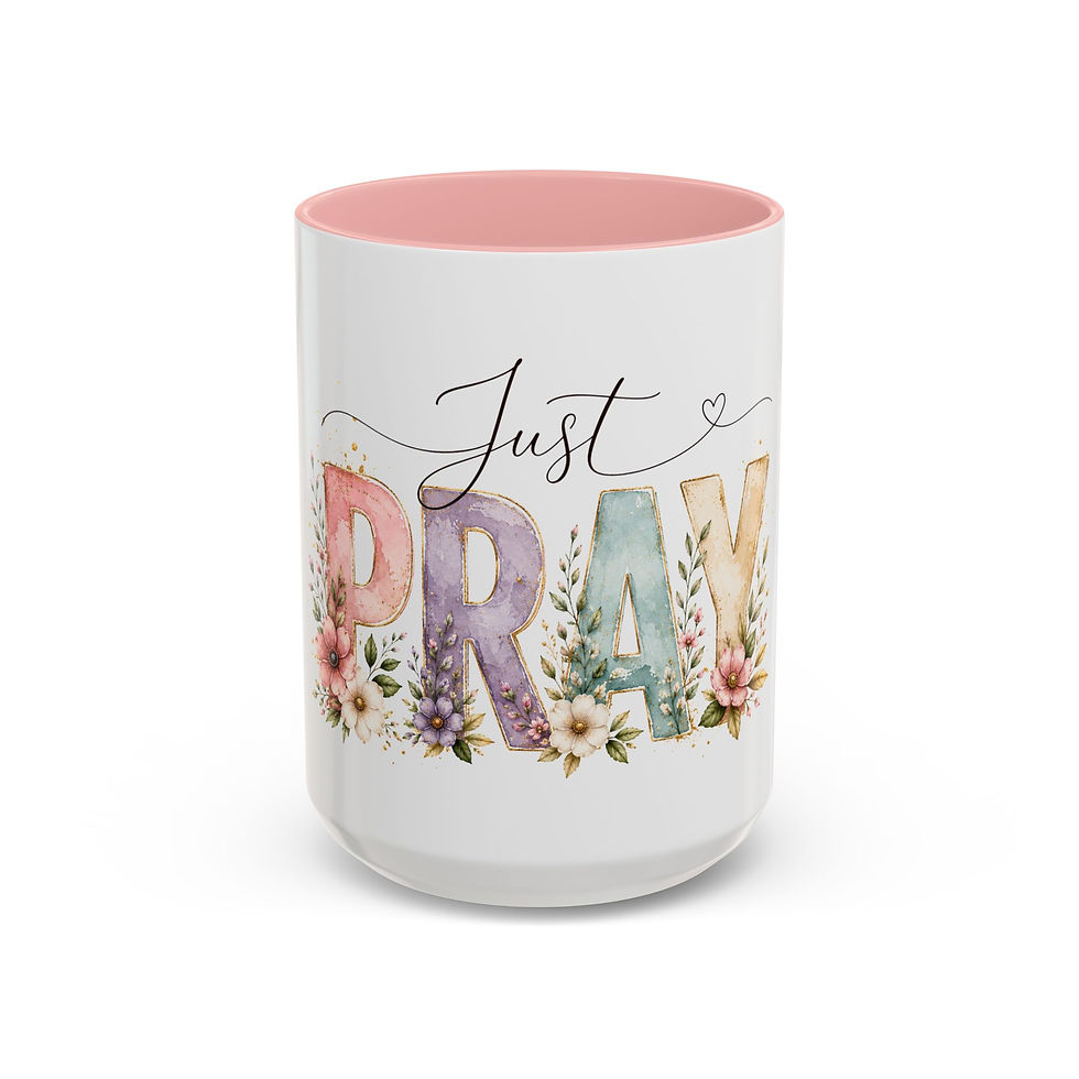 Thumbnail: Just Pray floral lettering Mug | Accent Pink Coffee Mug