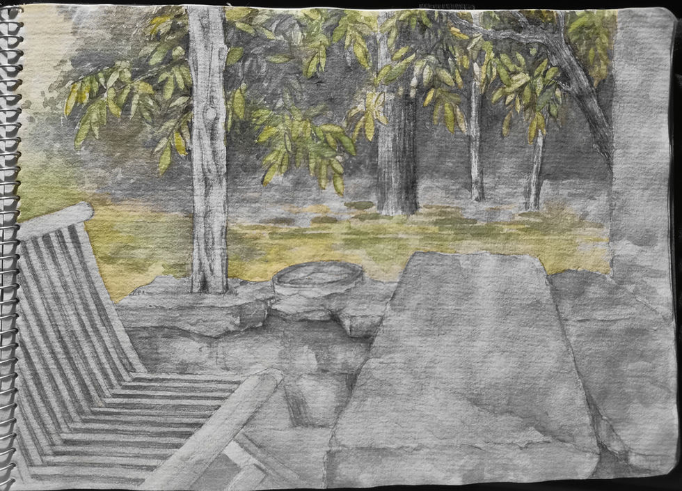 En el jardín 
Grafito y acuarela
