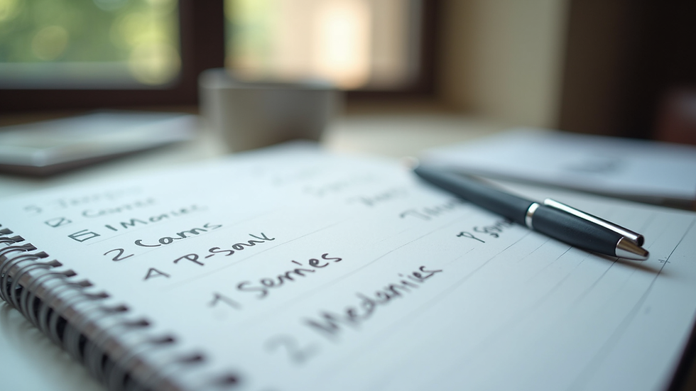 Close-up view of a notebook with career planning notes and a pen