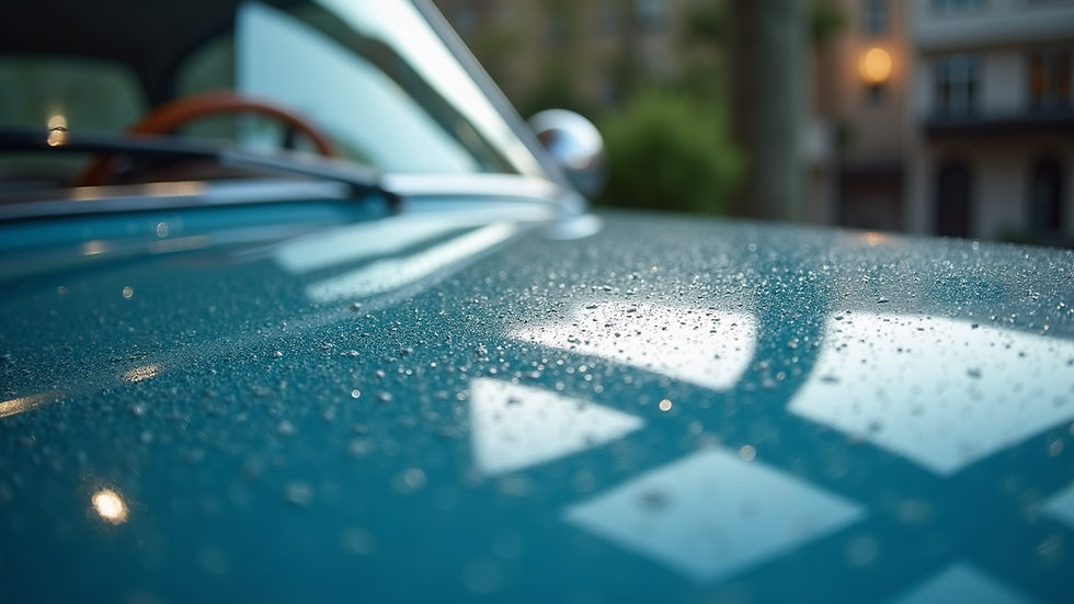 Close-up view of a shiny car hood after polishing