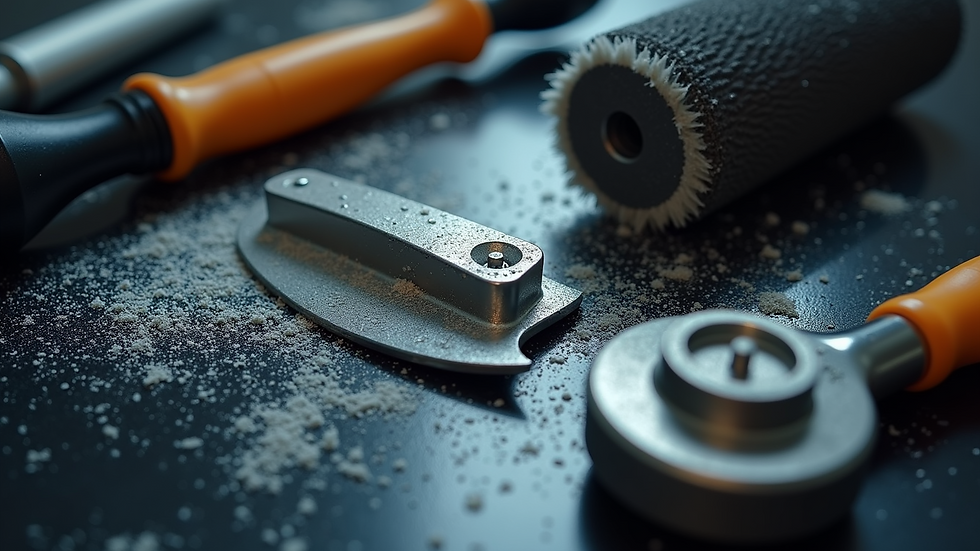 High angle view of professional car detailing tools laid out neatly
