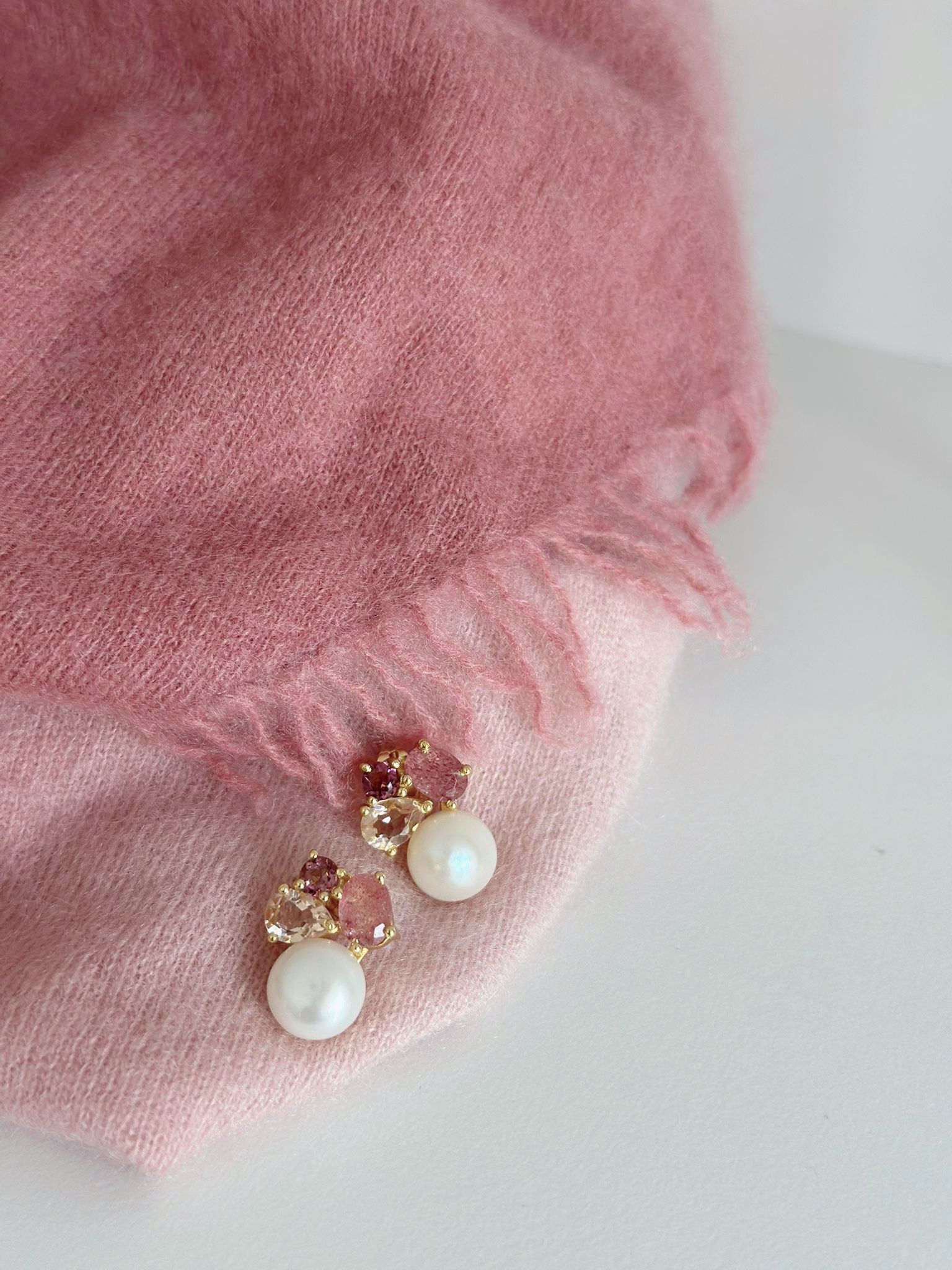 Perlen-Stecker mit Halbedelsteinen, rosa
