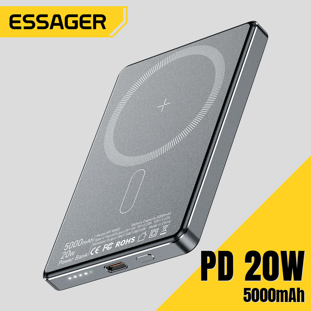 Essager Thin Wireless Power Bank Magnetic 20W 5000mAh Portable Fast Charging Ext