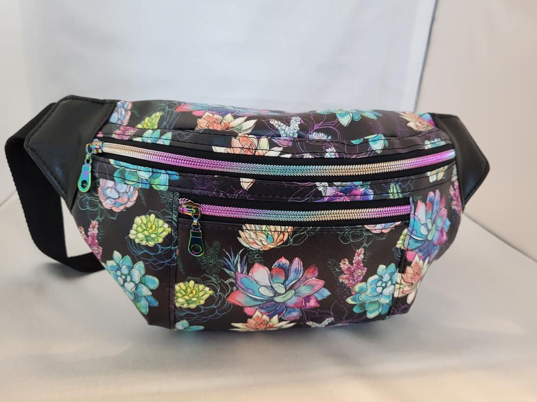 Colorful Succulents on Multi-Zippered Waist/Hip/Fanny Pack