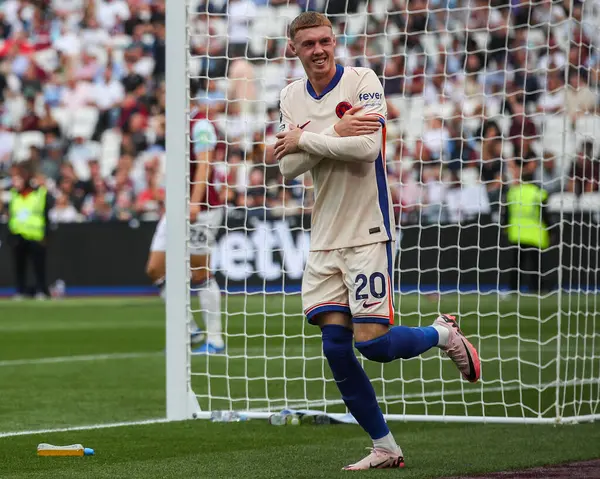 Cole Palmer celebrates a goal against West Ham with his trademark celebration