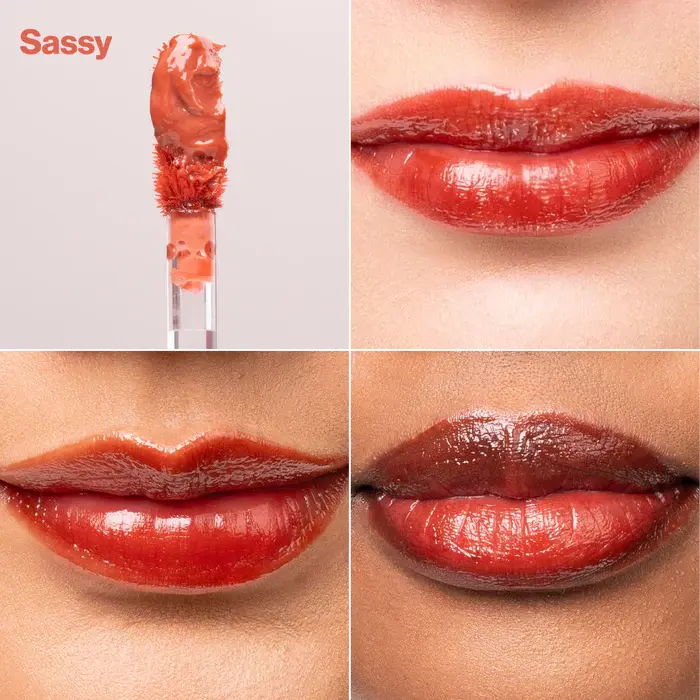 muestra de tono de lip tinted oil de atenea tono sassy