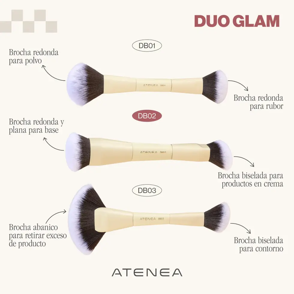 descripcion de brocha de maquillaje duo abanico de atenea