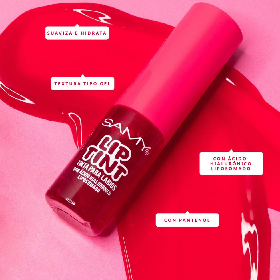 Vista superior con descripcion de tinta de labios de samy