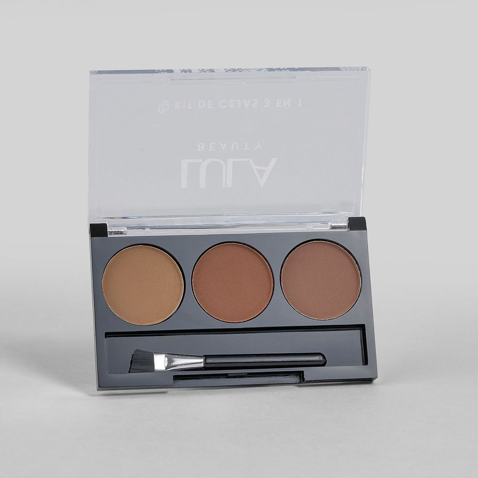 vista frontal tapa abierta de trio de cejas 3 en 1 lula beauty claro