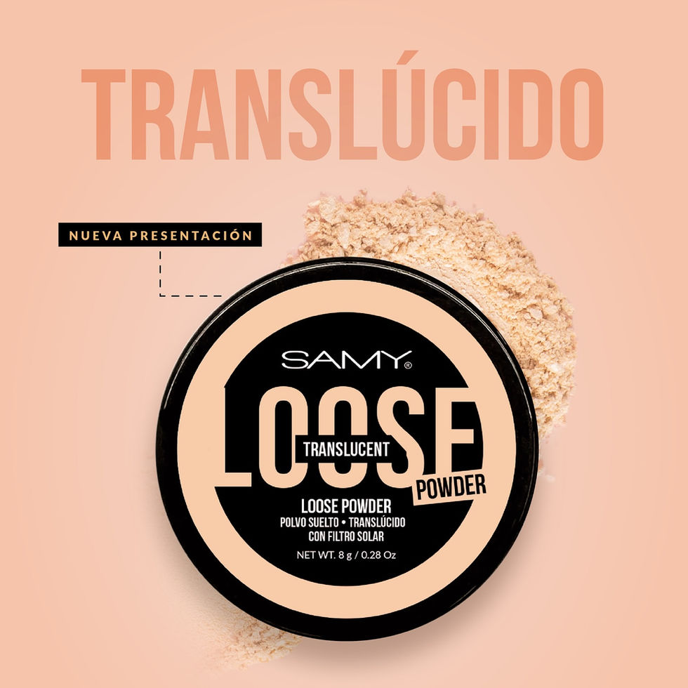 vista frontal de polvo suelto traslucido de Samy