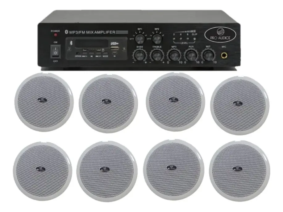 Combo Kit Instalacion Amplificador + 8 Parlantes De Techo