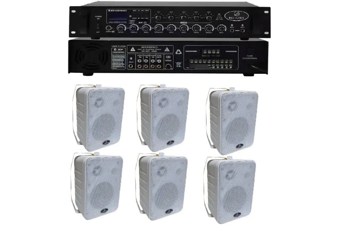 Combo Kit Instalacion Amplificador + 6 Parlantes De Pared