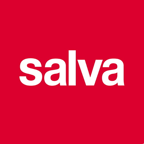 Salva logo on a red background, representing the brand Salva.