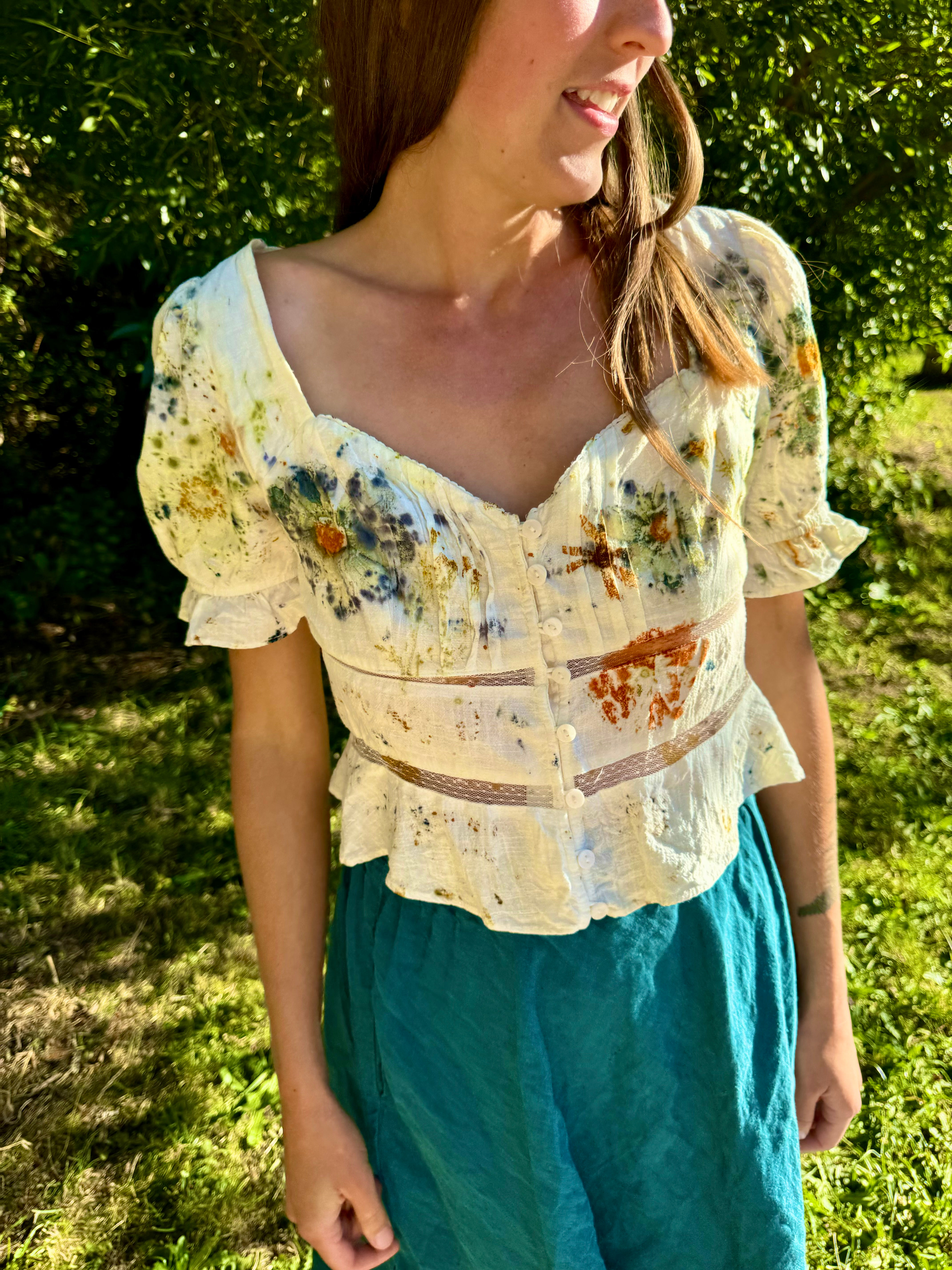 Cotton & Lace Blouse: Cosmos & Marigolds