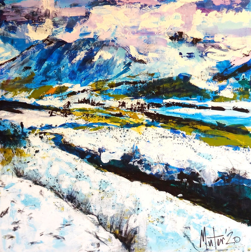 Painting of snowdonia in wintertime