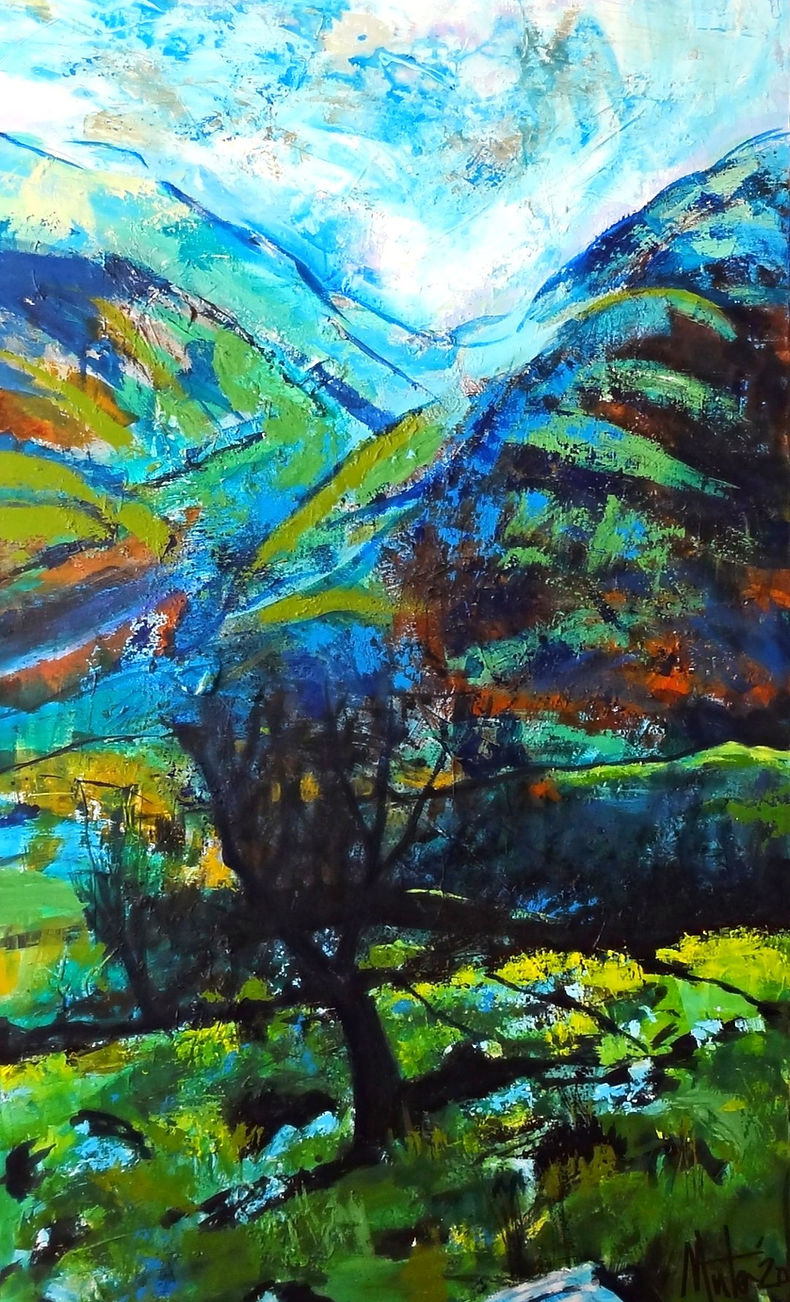 Acrylic painting of mountainous area of north wales
