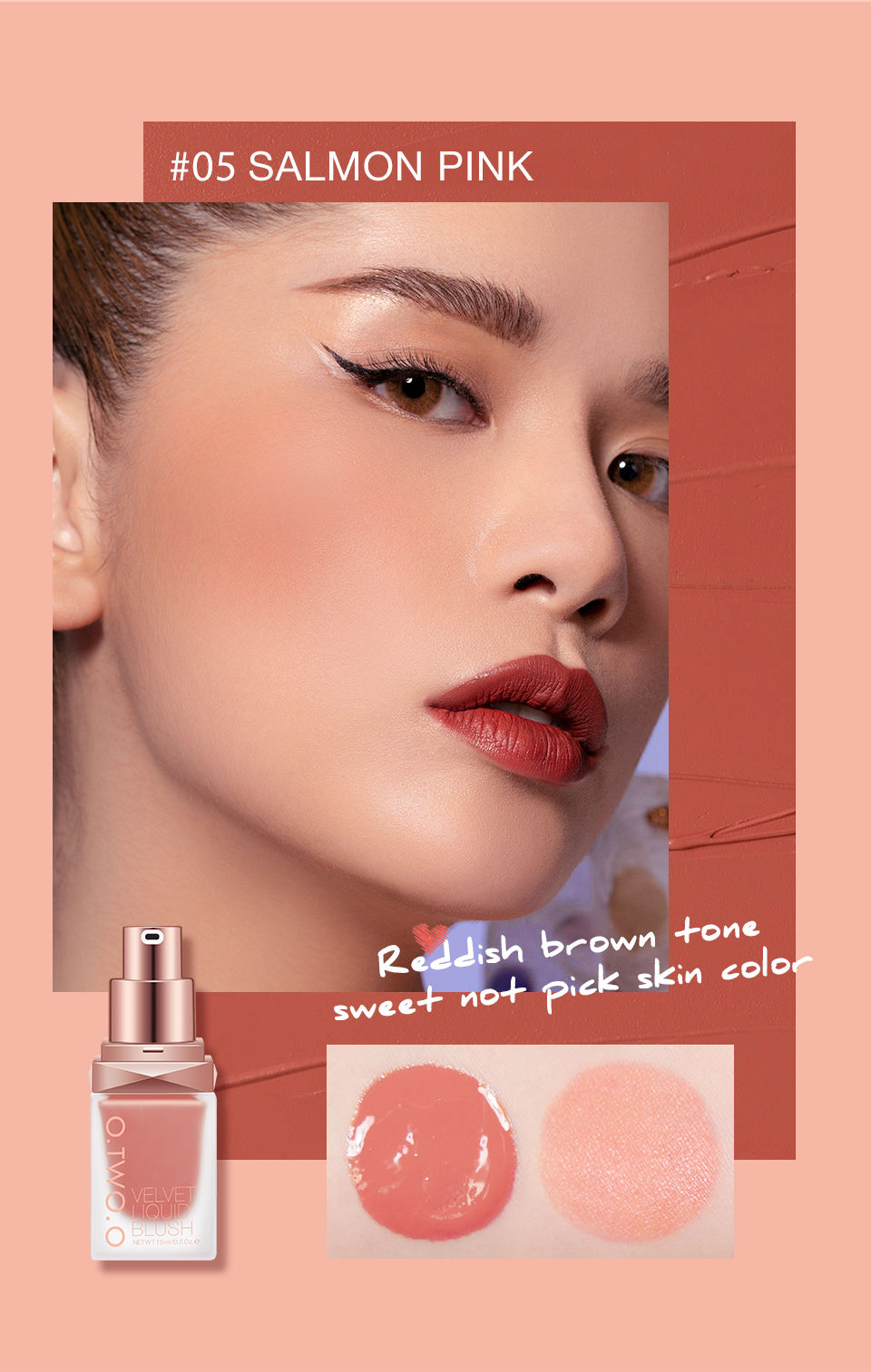Thumbnail: O.TWO.O Liquid Blusher 4 Colors Rose Pink Blush Long Lasting Natural Cheek Face 