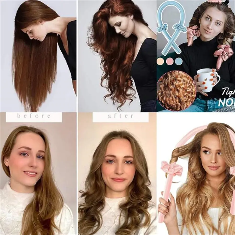 Thumbnail: Heatless Curling Rod Headband No Heat Silk Curls Ribbon Hair Rollers Sleeping So