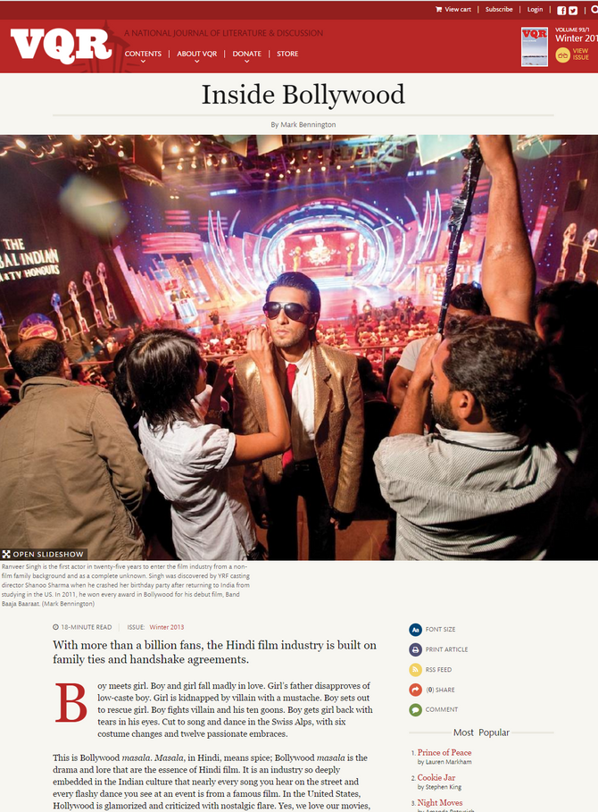 Inside Bollywood by Mark Bennington - THE VIRGINIA QUARTERLY REVIEW