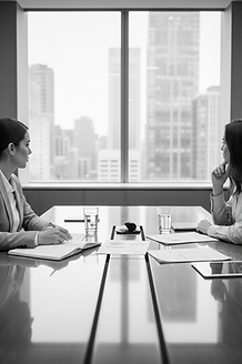 Top divorce attorney meeting with client at conference room table